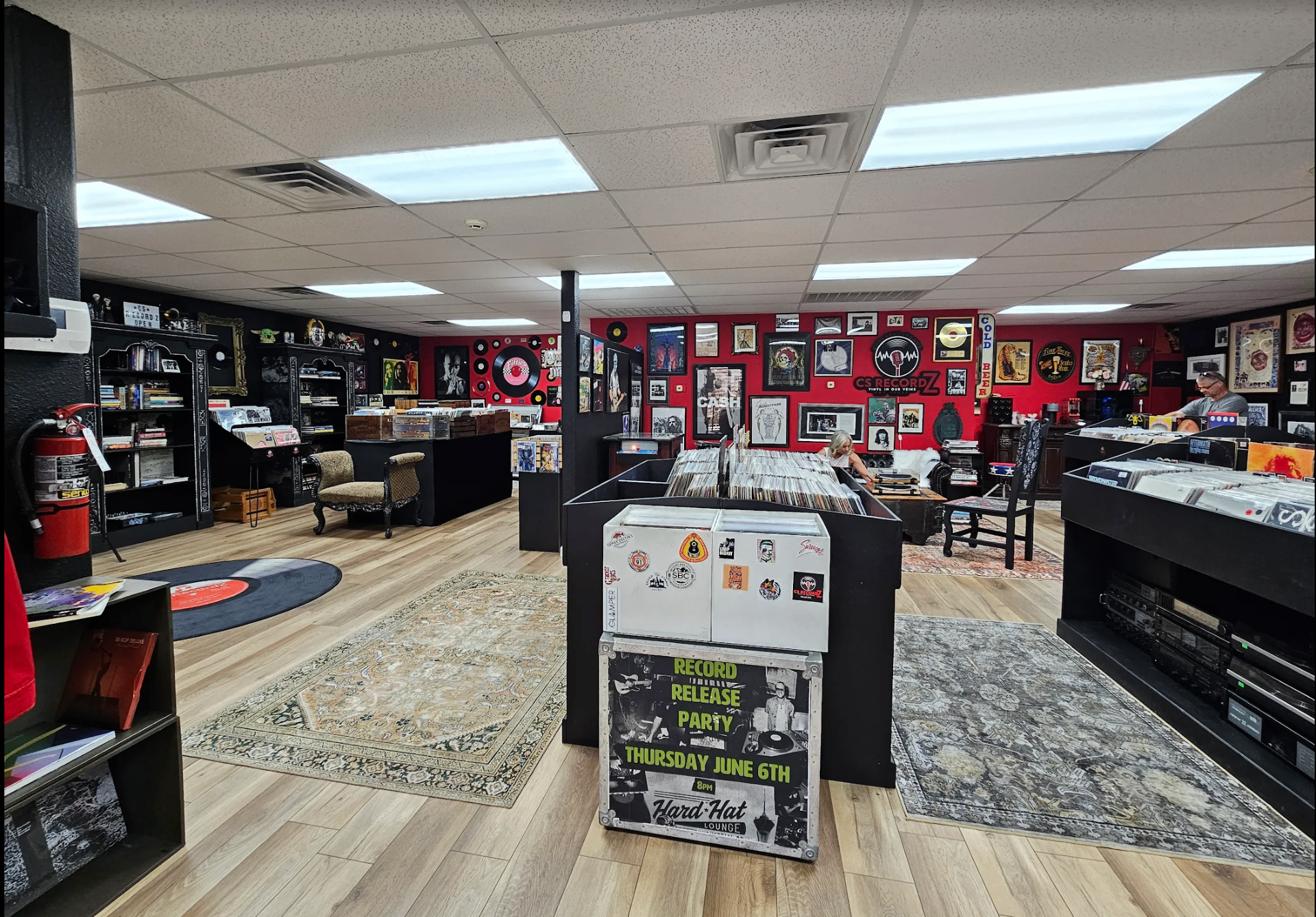 Wall of vintage album sleeves at CS Recordz